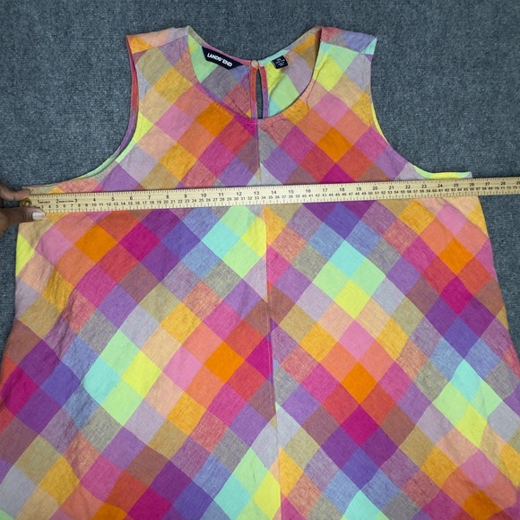 Lands' End Dress Women 2X Colorful Linen Plaid Check Gingham Coastal Cottagecore - Picture 8 of 9